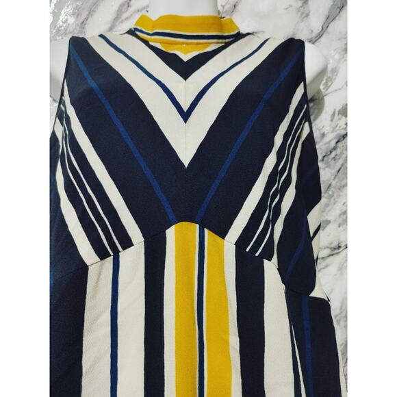 Zara Basic Stripe Mini Dress Sleeveless Button Back Navy White Yellow Womens L - Picture 5 of 10